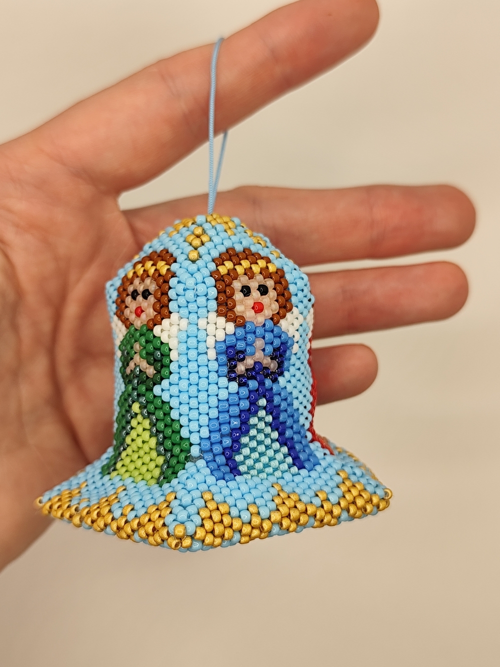 Handmade Beaded Blue Bell  Ornament